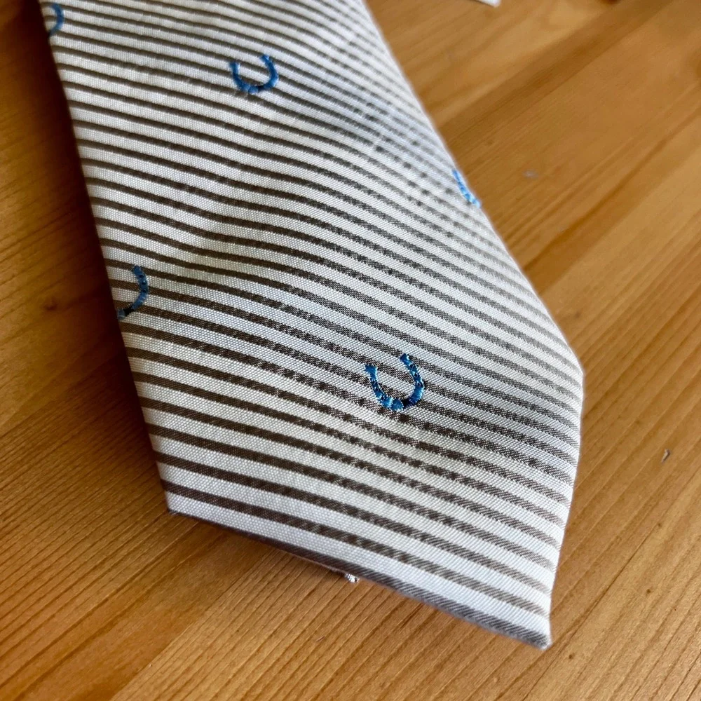 Tommy Hilfiger Striped Tie Blue Horseshoe Print Silk Blend Casual‎ 0020 $69.50
